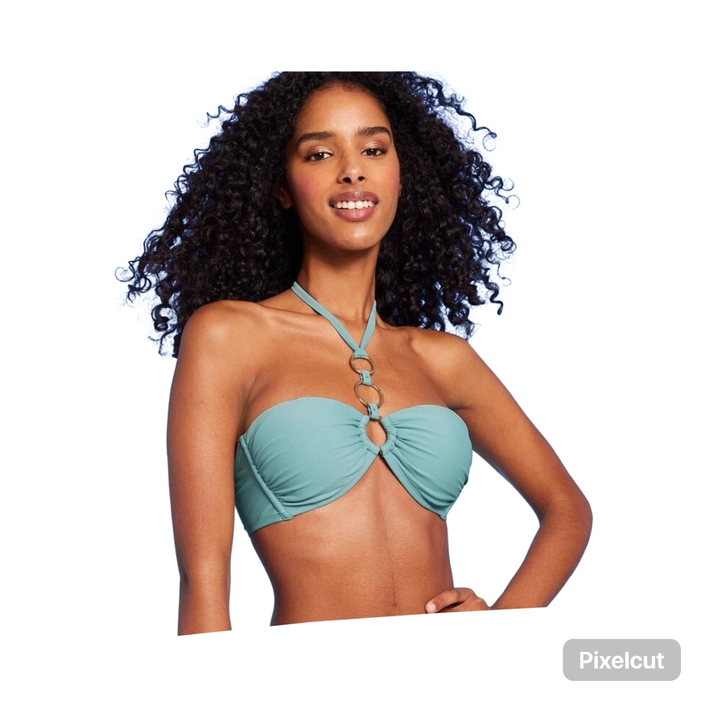 NWT Ladies Size Large 12/14 bluish/green Shade & Shore Bandeau Bikini Top